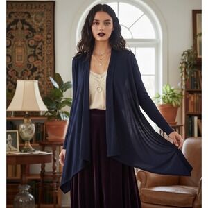 Polo Ralph Lauren Navy Draped Open Cardigan M Silk Blend Whimsigoth Dark Fairy